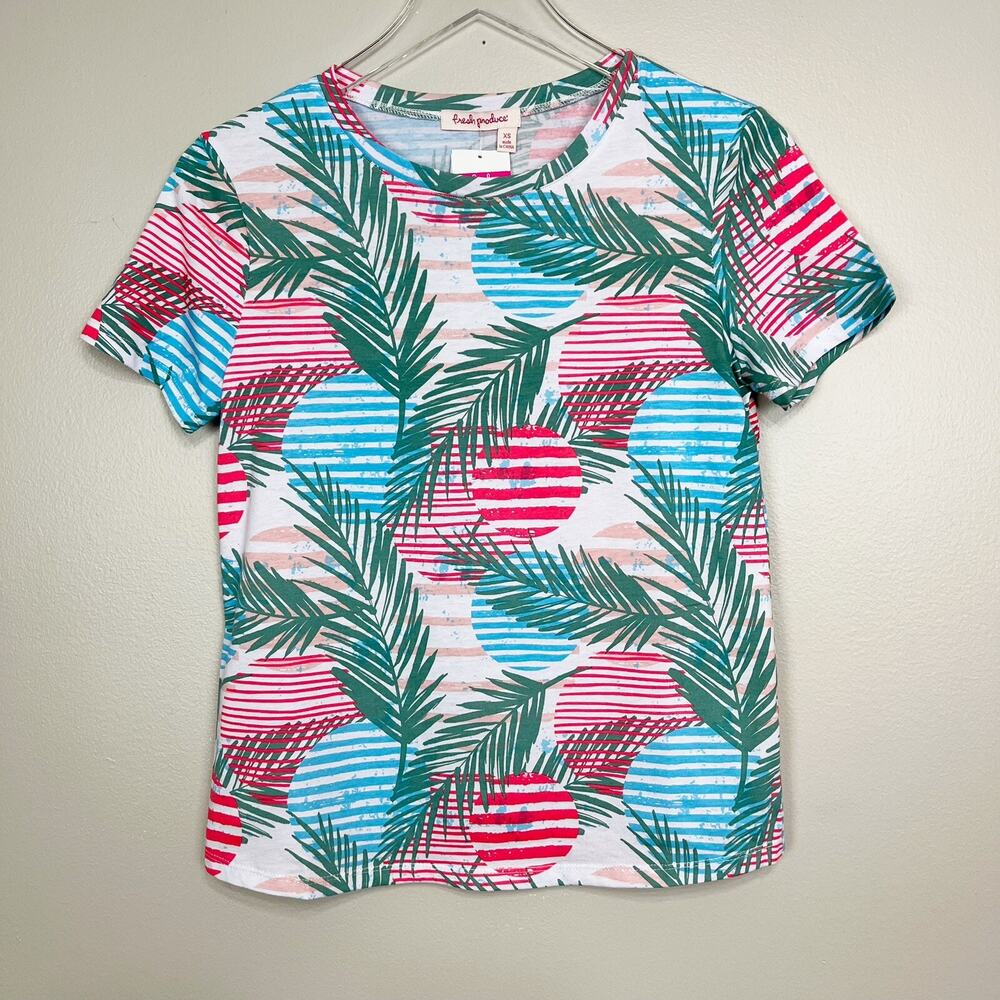 NWT FRESH PRODUCE XS Retro Sunset Scoop Neck Tropical T Shirt Tee Top T-Shirt XS